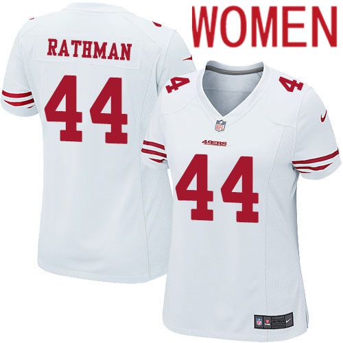 Women San Francisco 49ers #44 Tom Rathman Nike White Team Color Game NFL Jersey->women nfl jersey->Women Jersey